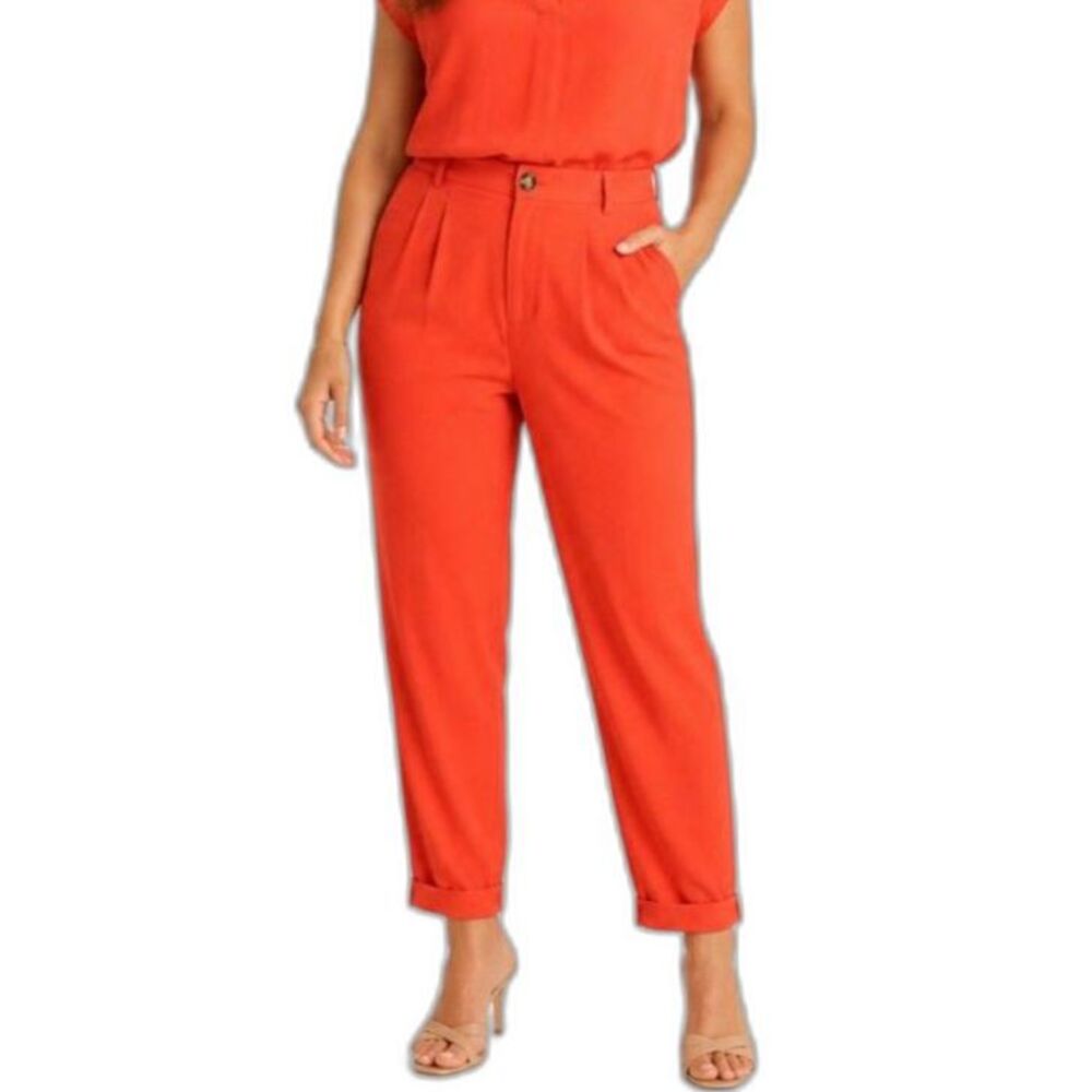 Elevenses Anthropologie NWOT Vibrant Orange High Rise Tapered Dress Pants Size 6